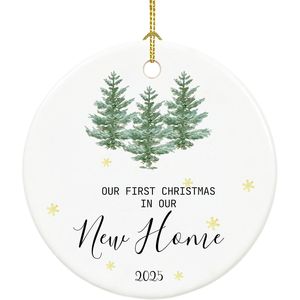 Nuovo Ornamento Natalizio 2025 per la Nostra Nuova Casa, Sfera in Ceramica da 2,9 Pollici, Decorazione per Albero di Natale - Product Image 1