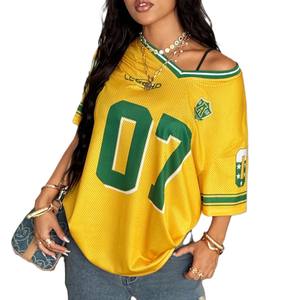 Maillot de football américain ample jaune pour femme 2026, style streetwear, épaules tombantes, respirant, 100 % polyester, OEM - Product Image 1