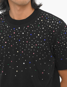 T-shirt noir pour homme avec strass, orné de diamants, style streetwear, décontracté, à manches courtes, tendance, pour les soirées et les sorties nocturnes - Product Image 4