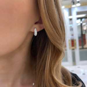 Pave Diamond Huggie <b>Earrings</b> 13.9mm <b>Hinge</b> Round Cut Lab Grown Solitaire Modern Luxury Classic <b>Hoops</b> 14K 18K Solid Gold Wholesale - Product Image 4