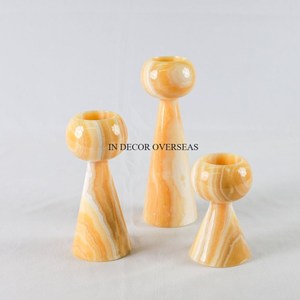 Ensemble de bougeoirs en marbre naturel, veinage blanc et orange, accessoires d'éclairage pour la décoration intérieure, centre de table décoratif pour mariage - Product Image 1