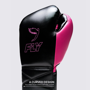 Gants de boxe Top Performance X Fly rose et noir en cuir de vachette véritable, gants de sparring avec impression personnalisée, lacets Fly Boxing Gloves - Product Image 4
