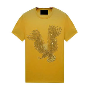 Camisetas largas de algodón 100% para mujer con logotipo de diamantes de imitación personalizados al por mayor, de alta calidad, con MOQ bajo - Product Image 1