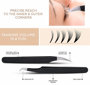 Ensemble de pinces à cils en acier inoxydable de précision avec étui, outils de beauté portables pour extensions de cils - Product Image 2