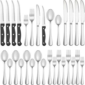 Set di posate da 24 pezzi in acciaio inossidabile, lucidato a specchio, utensili da cucina, coltelli da bistecca, coltelli da tavola. - Product Image 1