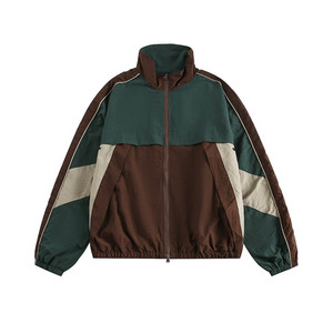 Mens Color Block Track Jacket Stand Collar Full <b>Zip</b> Vintage Windbreaker Custom Logo Lightweight Outdoor Sportswear Activewear - Product Image 1