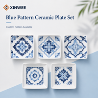 Assiettes à dessert en céramique bleues à motif carré, petites coupelles à sauce et bonbons, logo personnalisé, fournisseur en gros d'assiettes en céramique