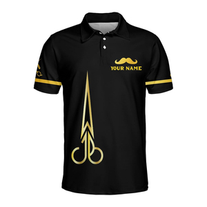 Camisa Polo para Hombre, Negra con Estampado Dorado, Manga Corta, Corte Regular, con Ribete en Contraste, Estilo Casual - Product Image 2