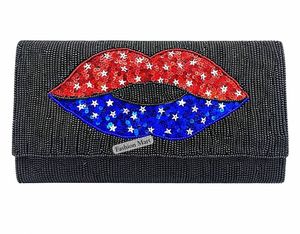 Pochette de soirée artisanale perlée motif cœur drapeau américain pour femme – Sac à main de fête et de mariée - Product Image 4