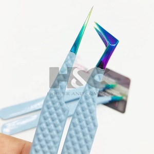 Eyelash Extension <b>Tweezers</b> New Light Blue Color Coating Hand Made Lash <b>Tweezers</b> Hot Sale Laser Logo mink Sustainable <b>Tweezer</b> - Product Image 4