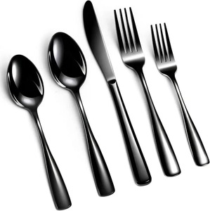 Juego de cubiertos de acero inoxidable negro mate, cuchillo, tenedor y cuchara, cubertería duradera y moderna, perfecta para restaurantes. - Product Image 6