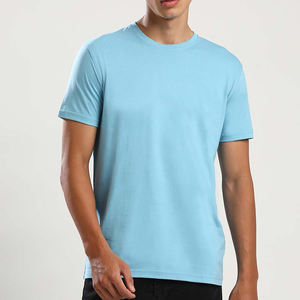T-shirt pour homme bleu clair à col rond et manches courtes, coupe classique, vêtement décontracté, 100% coton jersey respirant, couleur unie, tricoté - Product Image 1