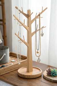 <b>Wooden</b> Necklace Organizer 5-Layer Tree Shape Modern <b>Rack</b> for Jewelry Display Storage Kitchen Desktop Use - Product Image 5