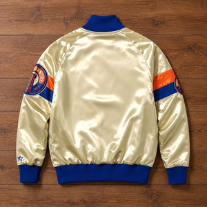 Silk Satin Baseball Varsity Jacket for Men with Custom <b>Applique</b> Embroidery Patches Letter Pattern Windproof Quilted Lined - Product Image 2