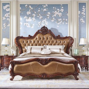 Lit king-size victorien en bois massif avec revêtement en velours capitonné, design élégant, ensemble de meubles de chambre à coucher - Product Image 2