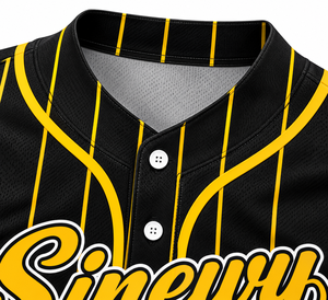 Camiseta de Béisbol Sinewy para Hombre, Personalizada con Nombre y Número, Rayas Negras y Amarillas, Sublimada, de Secado Rápido, Manga Corta, Corte Regular, para Adultos - Product Image 6