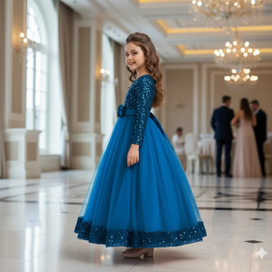 Vestidos de Niña para Damas de Honor 2026, de Lujo, con Lentejuelas y Terciopelo, Manga Larga, Estilo Princesa, para Bodas Formales y Eventos Especiales - Product Image 3