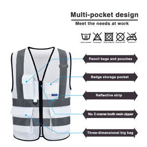 Gilet de sécurité haute visibilité réfléchissant avec poche zippée, conforme à la norme ANSI Classe 1, avec éclairage LED, imperméable, logo personnalisé, vêtements de travail - Product Image 4