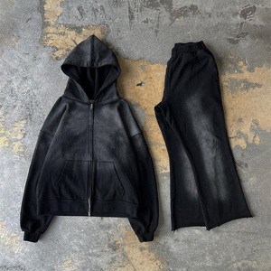 Conjunto Deportivo Personalizado Y2K para Hombre, con Sudadera con Cremallera y Pantalones Acampanados, Lavado Ácido, 100% Algodón Grueso, Bordado 3D - Product Image 4