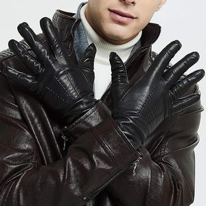 Gants en cuir de mouton véritable de qualité supérieure, noirs, sans logo - Product Image 1
