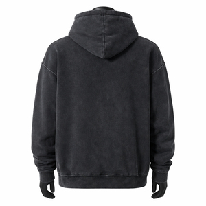 Sweat à capuche zippé pour homme, vintage, délavé, coupe oversize, en molleton épais, effet délavé à l'acide, style streetwear, vierge - Product Image 2