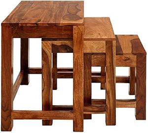 Solid Wood <b>Nesting</b> <b>Tables</b> Set of <b>3</b>, Handmade Wooden Side <b>Tables</b> in Different Sizes for Living Room, Bedroom and Home Furniture - Product Image 2