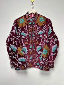 Velvet Suzani Bomber <b>Jacket</b> <b>Reversible</b> Hand Embroidered Boho Vintage Short Coat Free Size Ethnic Wear Floral Pattern Women - Product Image 1