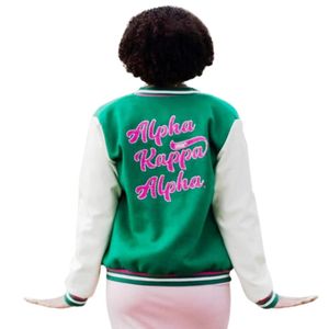 Chaqueta Universitaria para Mujer, Verde y Blanca, Estilo Letterman, Bordada, Informal, para Hermandades, Prenda Griega, Elegante, Tejida y Transpirable - Product Image 2