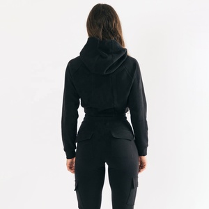 Pull à capuche court en coton de luxe personnalisé 2026, streetwear, broderie, capuche embossée, pour femmes - Product Image 4
