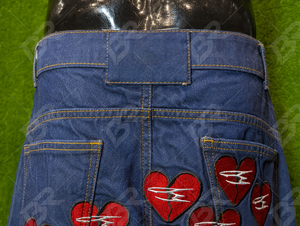 Jean en denim bleu délavé foncé avec patch cœur, coupe large, décontracté, vintage, respirant, léger, pour homme, style streetwear - Product Image 5