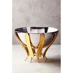 Luxury Golden Feather Stand Stainless Steel Serving Bowl Decorative Large Metal Salad Fruit Basin Wedding <b>Table</b> Decorative Bowls - Product Image 1