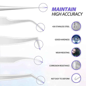 Pinzas para Pestañas de Acero Inoxidable Clásicas de Alta Calidad, Probadas a Mano, Herramienta de Belleza para Extensiones de Pestañas - Product Image 2