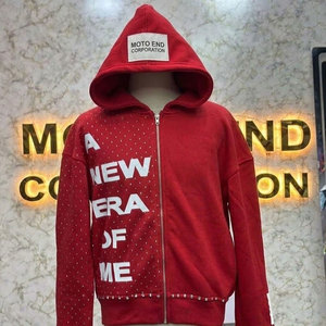 Custom Winter Streetwear Vintage Distressed Ripped Boxy <b>Cropped</b> Embroidery Patch Sun Faded <b>Zip</b> Rhinestone 100% Cotton <b>Hoodies</b> - Product Image 4