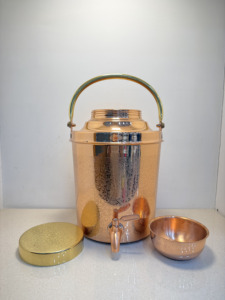 Premium Portable <b>Copper</b> Water Dispenser Tank 8L Laser Etched Floral Ayurvedic Matka Camper with Brass Carry <b>Handle</b> Leakproof Tap - Product Image 4