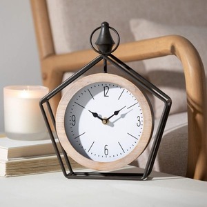 Horloge de bureau minimaliste moderne en métal noir, design ovale, aiguilles dorées, mouvement mécanique, sonnerie horaire - Product Image 3
