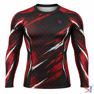 Vente en gros de rashguards MMA Crimson Cage Strike pour hommes, avec logo personnalisé, compression, pour entraînement BJJ et grappling, fournisseur de sublimation - Product Image 5