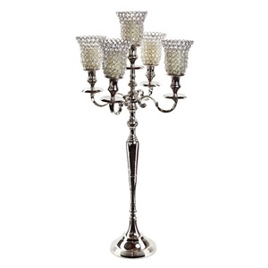 Candelabro blanco de 5 brazos con pantalla de cristal, portavelas de aluminio, candelabro decorativo, centro de mesa de lujo para bodas - Product Image 4