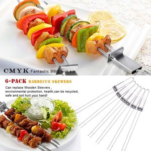 Set di 6 Spiedini per Barbecue in Acciaio Inox da 13 Pollici, Accessori Riutilizzabili per Grigliare, Spiedini Scorrevoli per Shish Kebab - Product Image 4