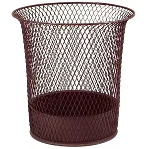 Metal Mesh Round Eco-Friendly Trash Can with Wrought Iron Lid for <b>Kitchen</b> Home Office Use - Product Image 6