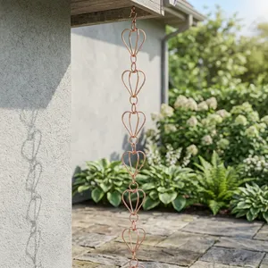 Chaîne de pluie en forme de cœur, finition cuivre naturel, chaîne décorative pour l'eau de pluie, drainage des gouttières extérieures, décoration de jardin, patio, extérieur de la maison - Product Image 4