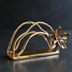 Elegant Golden Napkin Holder Aluminum Metal Perfect for Kitchen Restaurant Farmhouse Flower Design Napkin Holder - Product Image 1