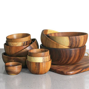 YFWOOD Bols à pâte en bois faits à la main, plusieurs tailles personnalisées, bols en bois pour salade, nouilles, soupe - Product Image 1