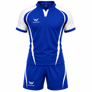 WARPRO Men's Blue White Soccer Jersey Set Short Sleeve Turn-down Collar Moisture Wicking <b>Athletic</b> Fit All Seasons Team Uniform - Product Image 2