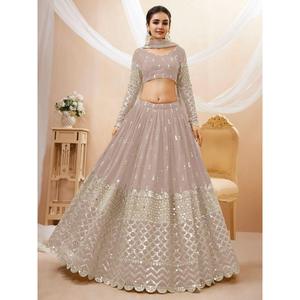 Fascinant Gris Paillettes Georgette Réception Porter Lehenga Choli - Product Image 1