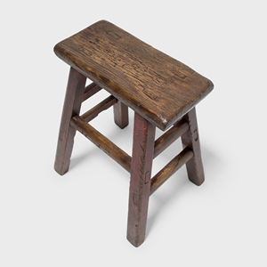 Antique Provincial Wooden <b>Stool</b> Rustic Pine <b>Seat</b> Traditional Farmhouse Furniture Vintage Red Finish - Product Image 2