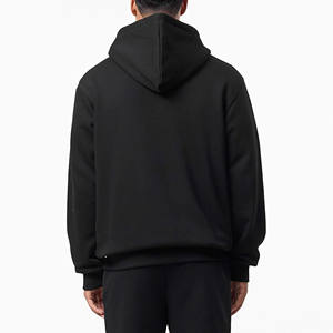 Sudadera con capucha de invierno transpirable de ajuste regular con cremallera completa y dobladillo abierto para hombre, chándal negro de 300GSM con forro polar de algodón y cintura elástica - Product Image 3