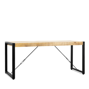 Table à manger rectangulaire en bois de manguier massif, pliable, extensible, durable, écologique, de style industriel européen, finition noire naturelle - Product Image 2