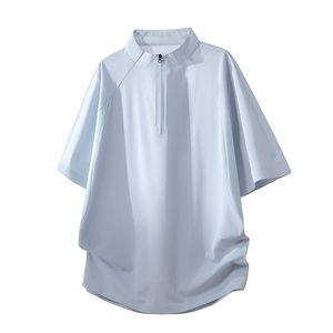T-shirt court pour homme, noir, col montant, fermeture éclair sur la manche, coupe droite, sportif, en polyester/coton 180g, séchage rapide, tricoté, couleur unie - Product Image 6