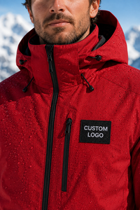 Veste de ski à capuche rouge pour homme, imperméable, fermeture éclair, logo personnalisé sur le devant, isolation synthétique, vêtements d'extérieur - Product Image 4