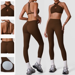 Ensemble de vêtements de sport pour femmes avec logo personnalisé, soutien-gorge de sport, leggings taille haute, ensemble de yoga fitness - Product Image 1
